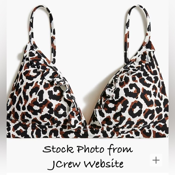 J. Crew Other - J.Crew NWT “Leopard ruffle french bikini top”Size M NEW style BG230 light lining